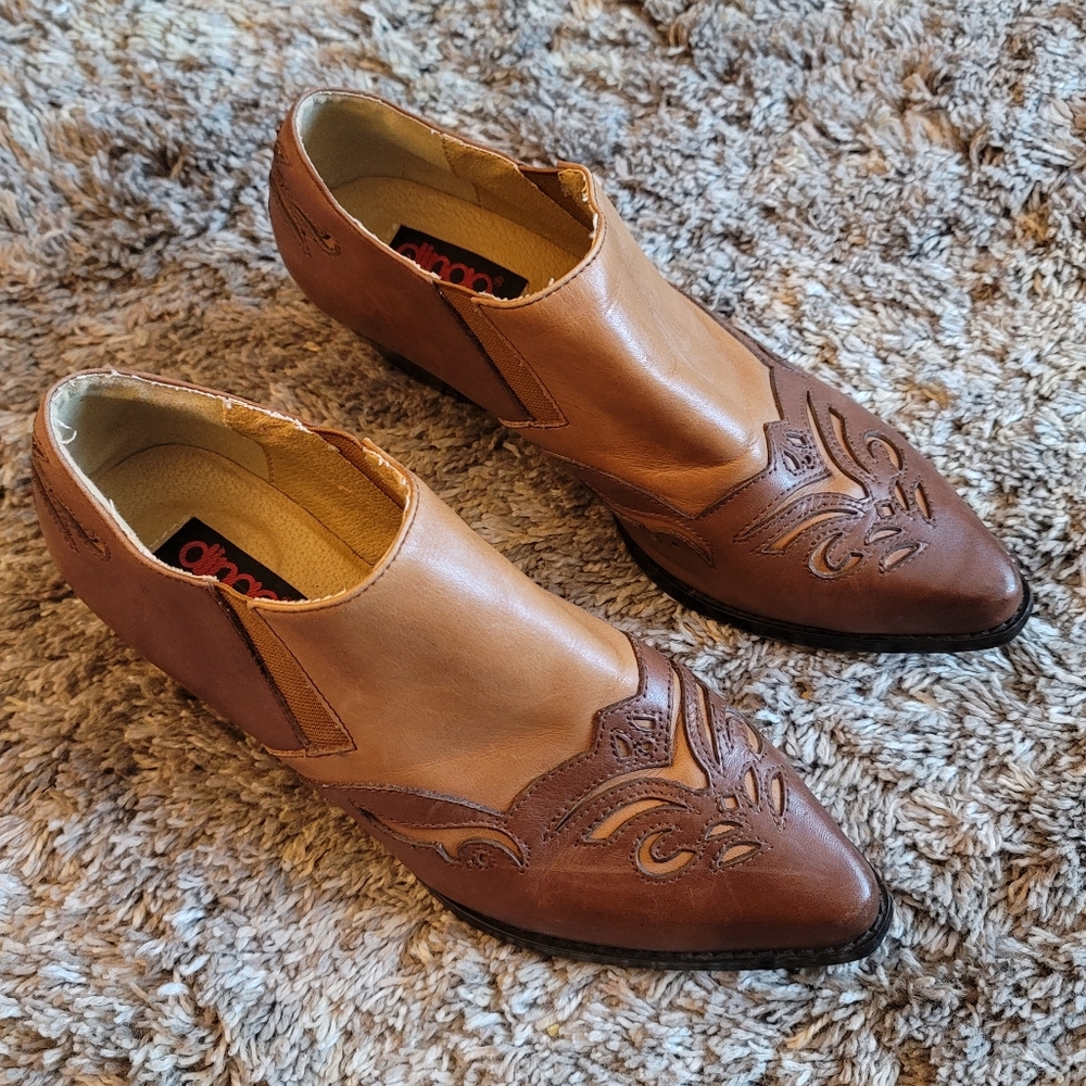 Dingo Brown Tan Leather Western BOHO Style Ankle Booties 7.5 - Picture 2 of 11